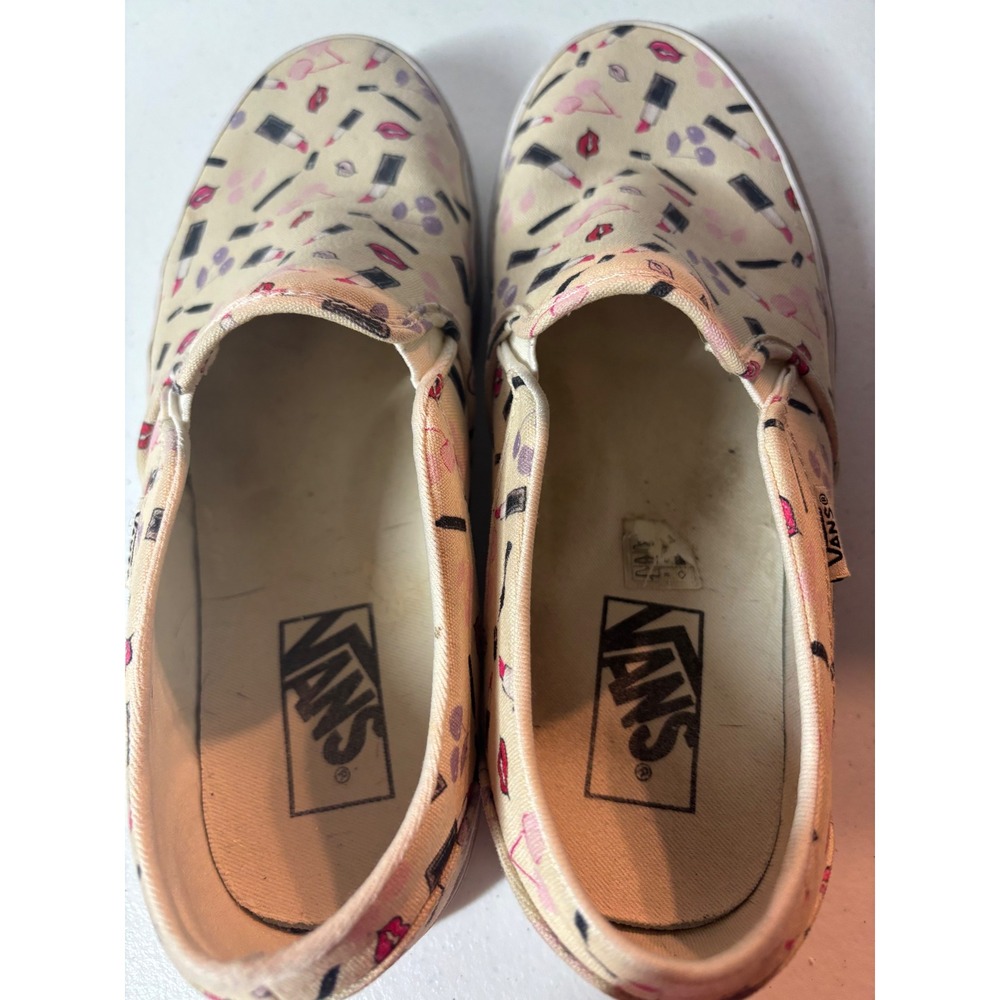 Vans Slip On Shoes Women's Size 9 Makeup Lipstick Kiss Lips Print Casual - Picture 7 of 9